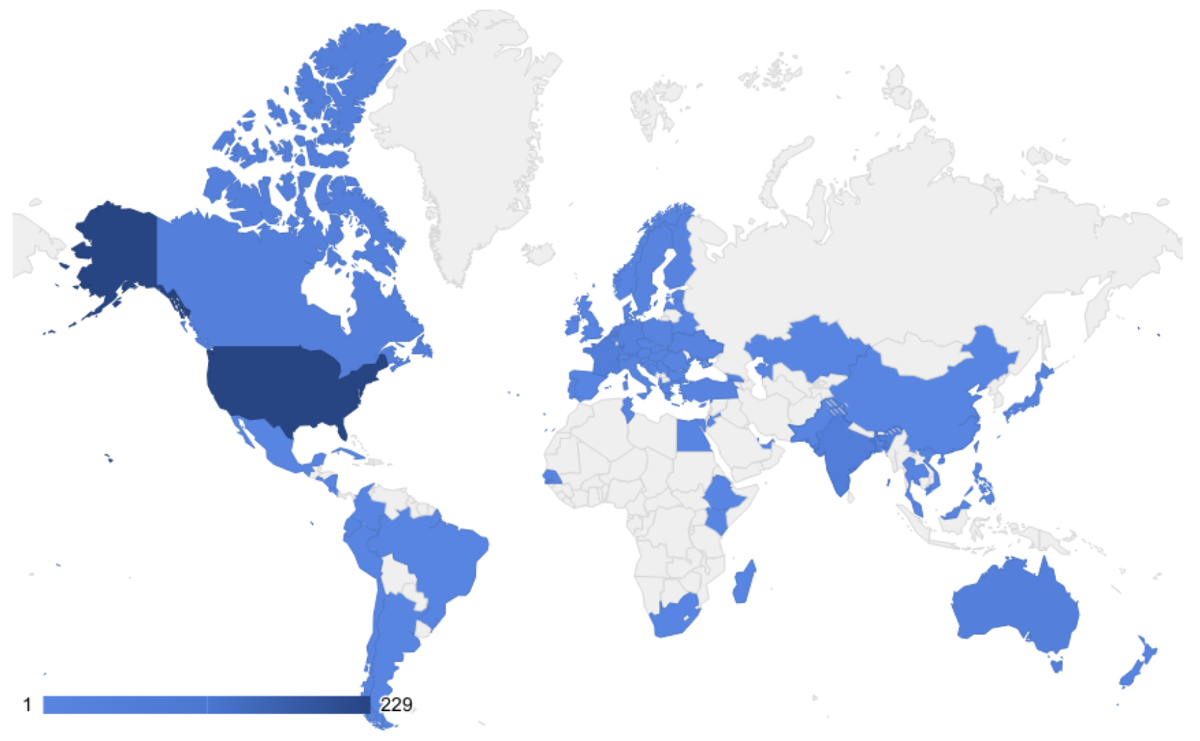 'Chart: World map showing distribution of respondants'